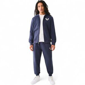 True Religion Men's Metallic Sweatsuit 2 Piece Fleece Hoodie Joggers Outfit Set